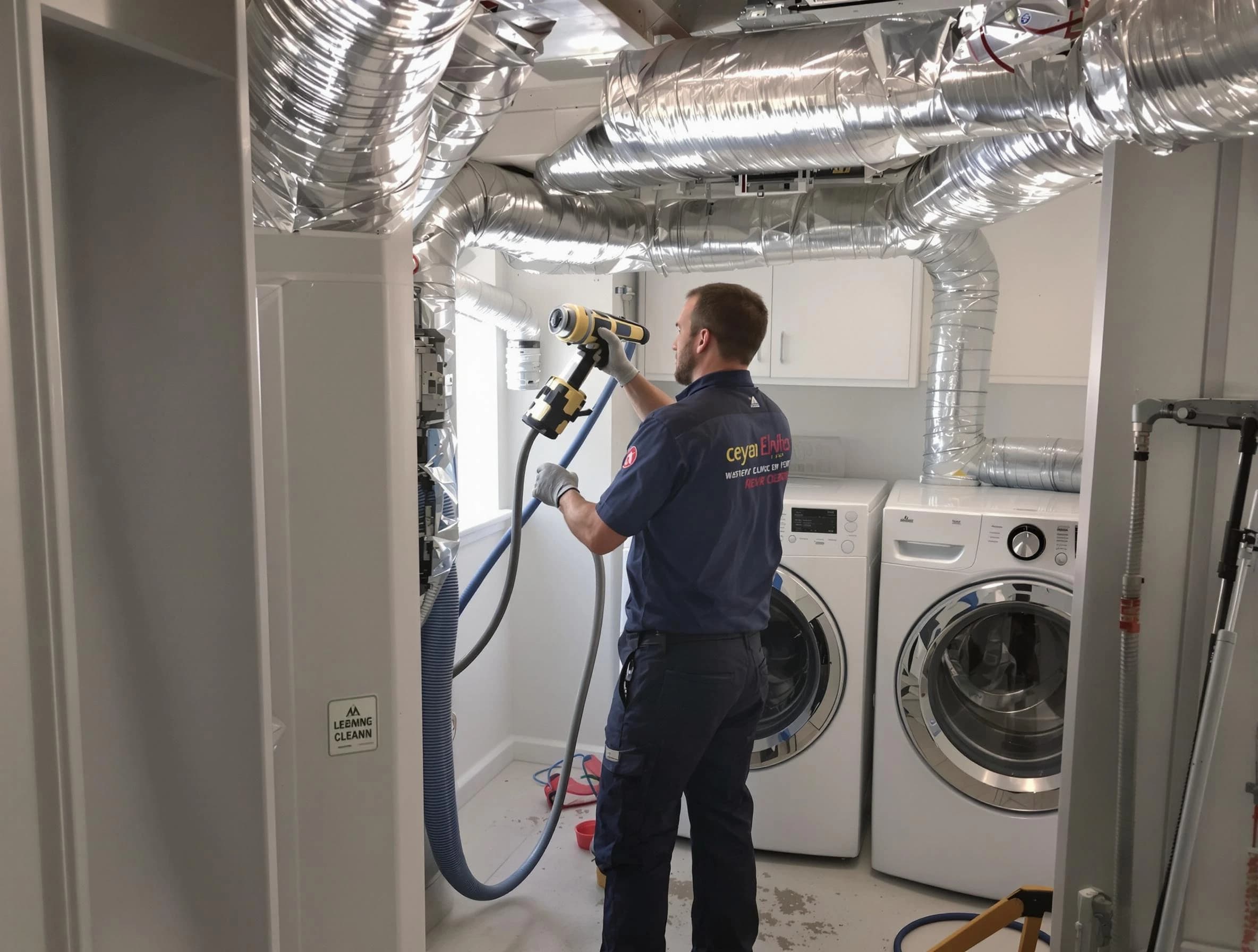 Moreno Valley Dryer Vent Cleaning specialist using advanced equipment for thorough duct cleaning in Moreno Valley